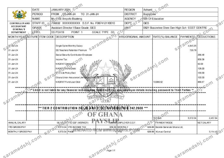 Ghana Controller and Accountant General's Department payslip template in Word and PDF formats.pdf, 1